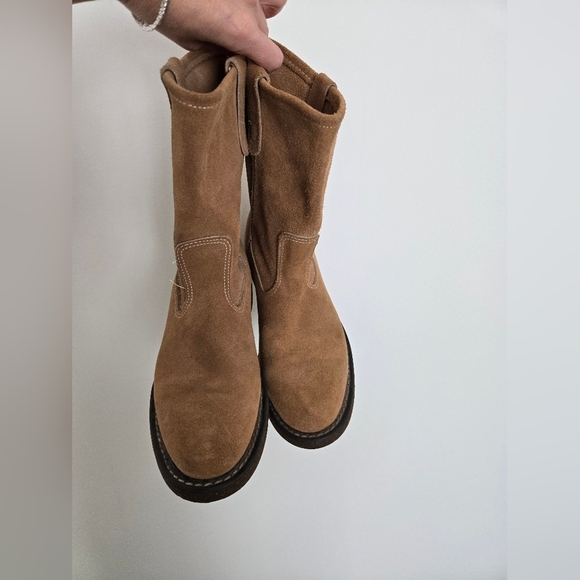 Texas Steer Tan Suede Boots Ranch Western Farm Made in USA | Womens 6.5 - Picture 4 of 10